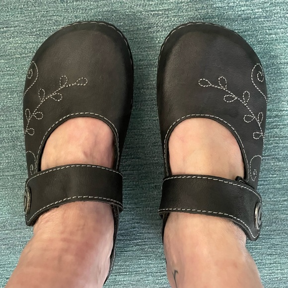 Flexus Spring Step Black Leather Slip on Mary Jane Mules size 36 Velcro Straps - Picture 10 of 12
